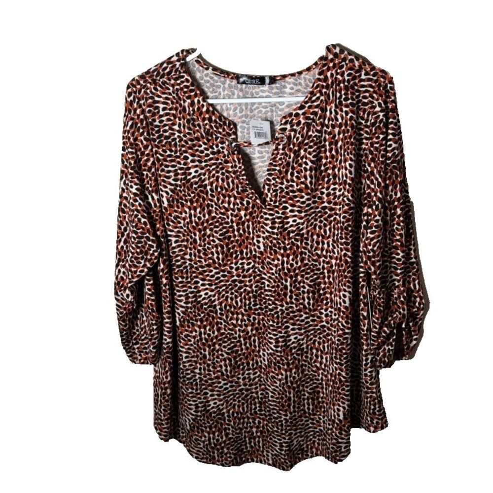 Cure. Blouse Women's 2XL V-Neck 3/4 Sleeve Printed Casual Top Shirt NWT